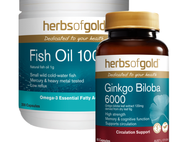 Combo 1 Thực phẩm bảo vệ sức khoẻ Herbs of Gold Fish Oil 1000 và 1 Thực phẩm bảo vệ sức khoẻ Herbs of Gold Ginkgo Biloba 6000