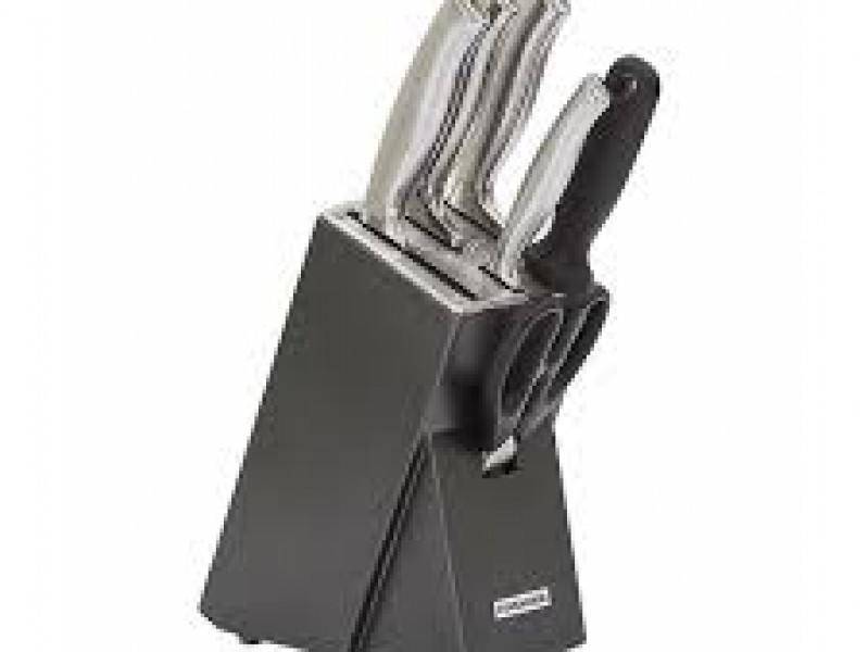 Bộ Dao 7 Món Thép Không Gỉ (4 Dao, 1 Kéo, 1 Đồ Mài, 1 Hộp Đựng Dao) - Màu Đen 