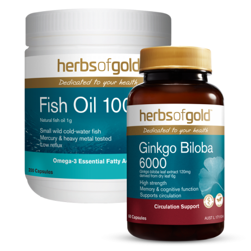 Combo 1 Thực phẩm bảo vệ sức khoẻ Herbs of Gold Fish Oil 1000 và 1 Thực phẩm bảo vệ sức khoẻ Herbs of Gold Ginkgo Biloba 6000