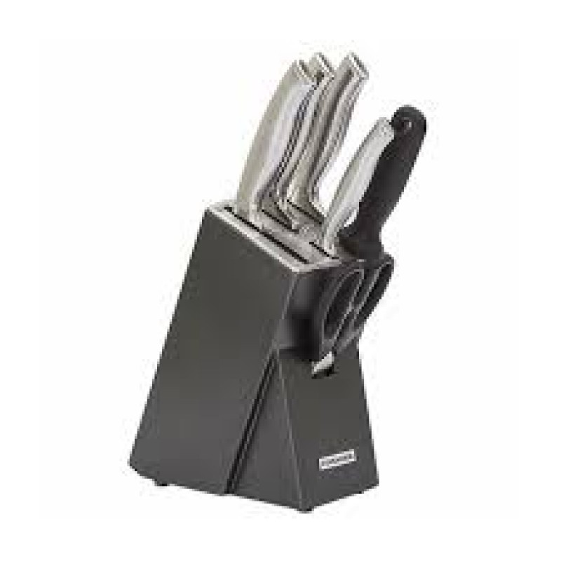 Bộ Dao 7 Món Thép Không Gỉ (4 Dao, 1 Kéo, 1 Đồ Mài, 1 Hộp Đựng Dao) - Màu Đen 