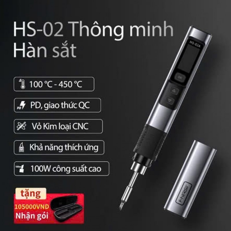 Fnirsi HS-02 Sắt Hàn Nhiệt Độ Điều Chỉnh DC 20V 100-450°C - Trạm Hàn Di Động PD 100W