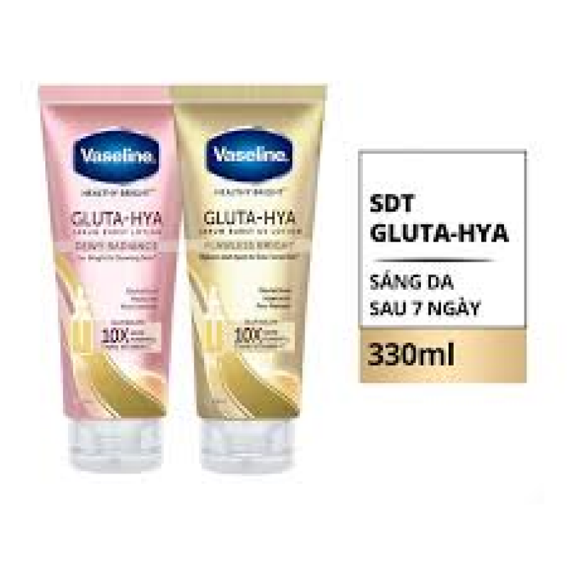 Combo Sữa Dưỡng Thể Vaseline Sáng Mịn Da Ngày & Đêm 330mlx2 Gluta-Hya Serum Burst UV Lotion Flawless Bright & Dewy Radiance