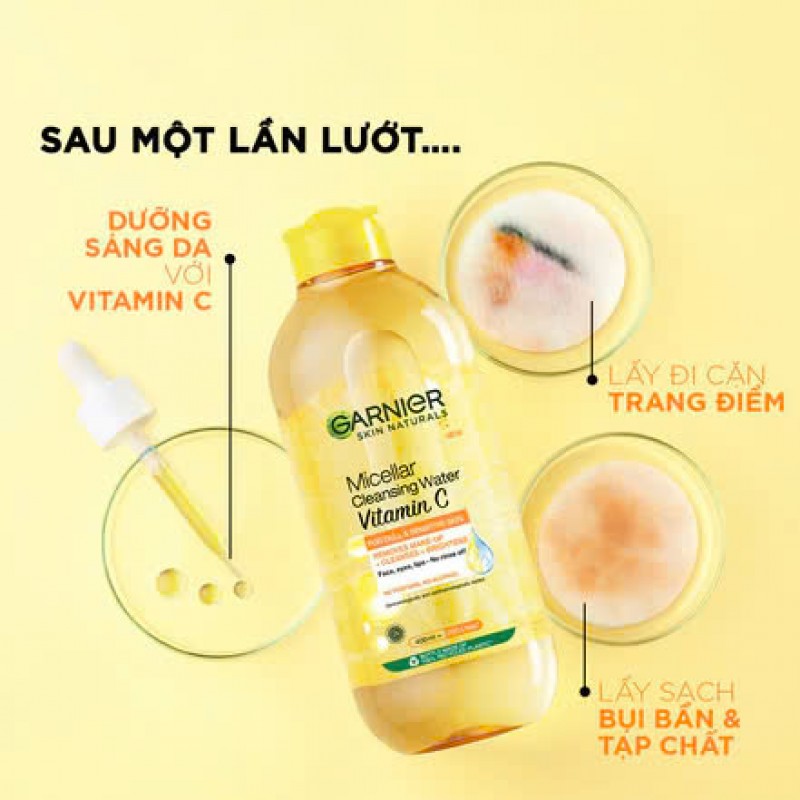 Bộ 2 nước làm sạch và tẩy trang dưỡng sáng da Garnier Micellar Water Vitamin C 400ml x 2